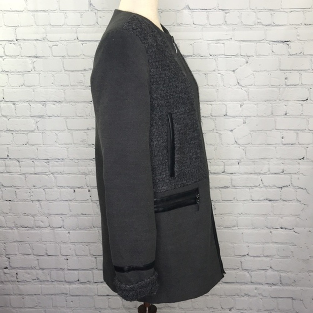 METAPHOR Wool Blend and Vegan Leather Coat Gray S - Picture 4 of 10